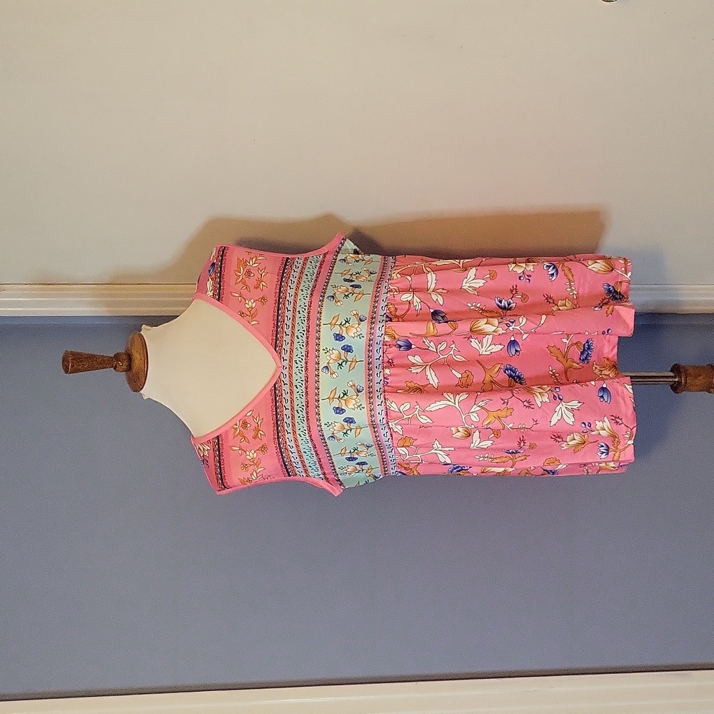 NEW Pink Knit Top Sleeveless Vneck Blue XXL 2X Summer Surplus Floral Stretchy